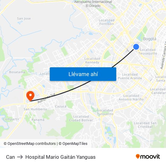 Can to Hospital Mario Gaitán Yanguas map
