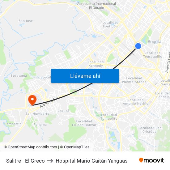 Salitre - El Greco to Hospital Mario Gaitán Yanguas map