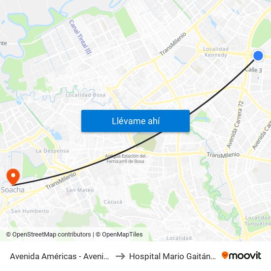 Avenida Américas - Avenida Boyacá to Hospital Mario Gaitán Yanguas map