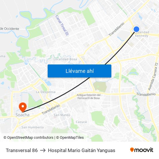 Transversal 86 to Hospital Mario Gaitán Yanguas map