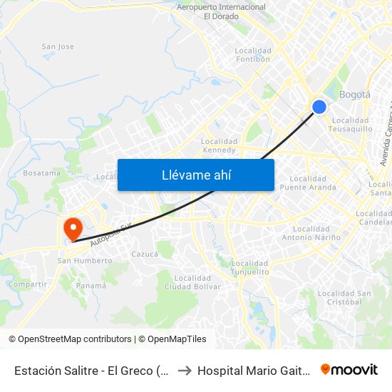 Estación Salitre - El Greco (Ac 26 - Ak 68) to Hospital Mario Gaitán Yanguas map