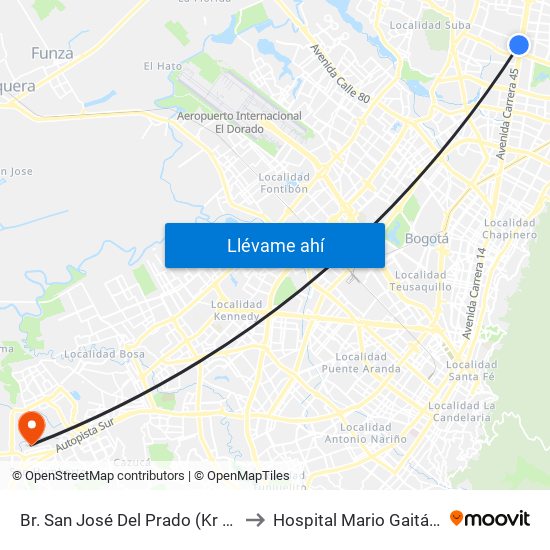 Br. San José Del Prado (Kr 45a - Cl 137) to Hospital Mario Gaitán Yanguas map