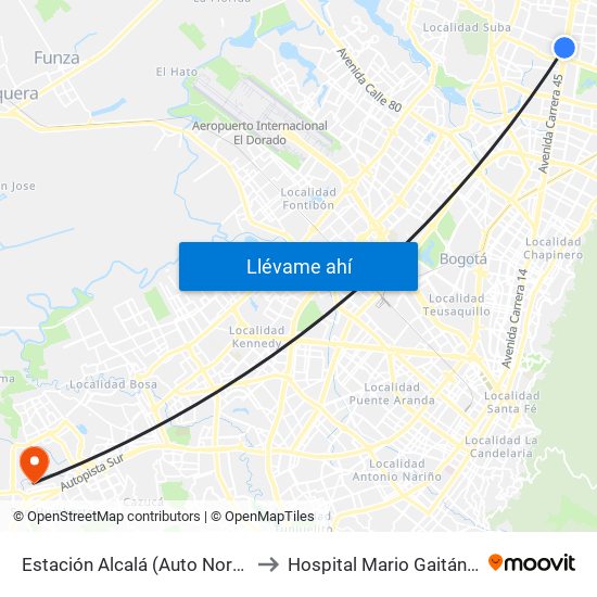 Estación Alcalá (Auto Norte - Cl 136) to Hospital Mario Gaitán Yanguas map