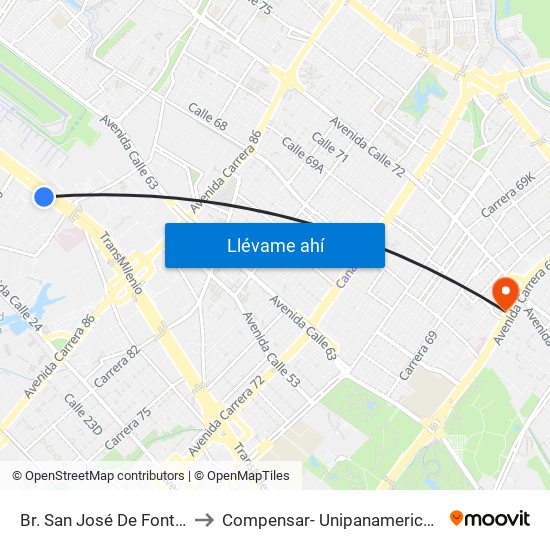 Br. San José De Fontibón (Ac 26 - Kr 96a) to Compensar- Unipanamericana Fundacion Universitaria map