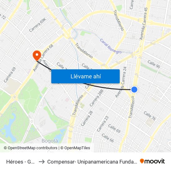 Héroes - Gel'Hada to Compensar- Unipanamericana Fundacion Universitaria map