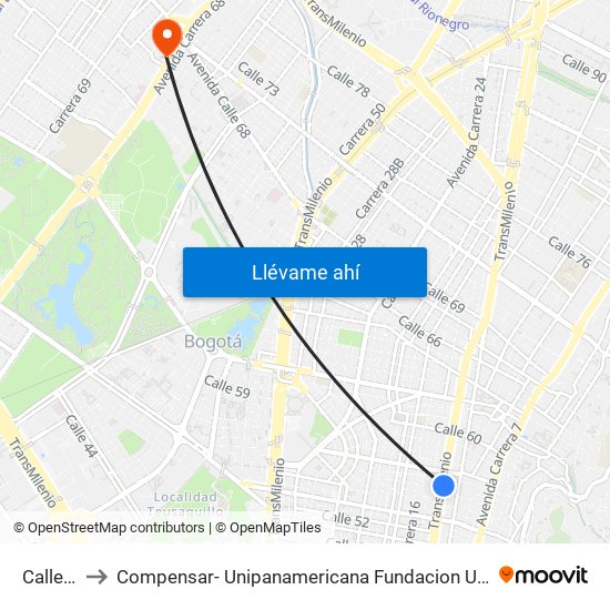 Calle 57 to Compensar- Unipanamericana Fundacion Universitaria map