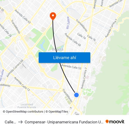 Calle 34 to Compensar- Unipanamericana Fundacion Universitaria map