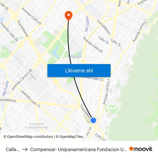 Calle 26 to Compensar- Unipanamericana Fundacion Universitaria map