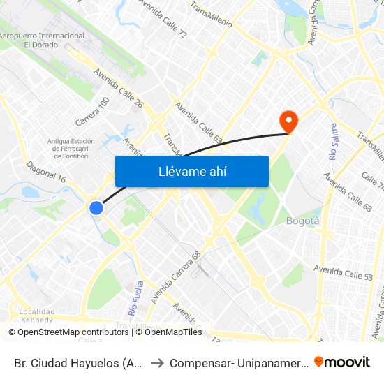 Br. Ciudad Hayuelos (Av. Centenario - Av. C. De Cali) to Compensar- Unipanamericana Fundacion Universitaria map