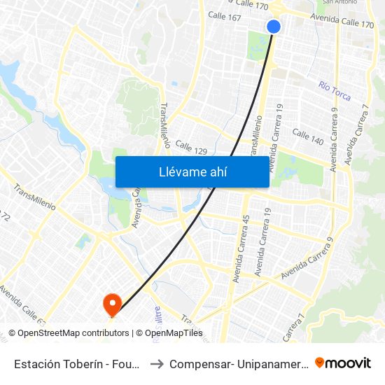 Estación Toberín - Foundever (Auto Norte - Cl 166) to Compensar- Unipanamericana Fundacion Universitaria map