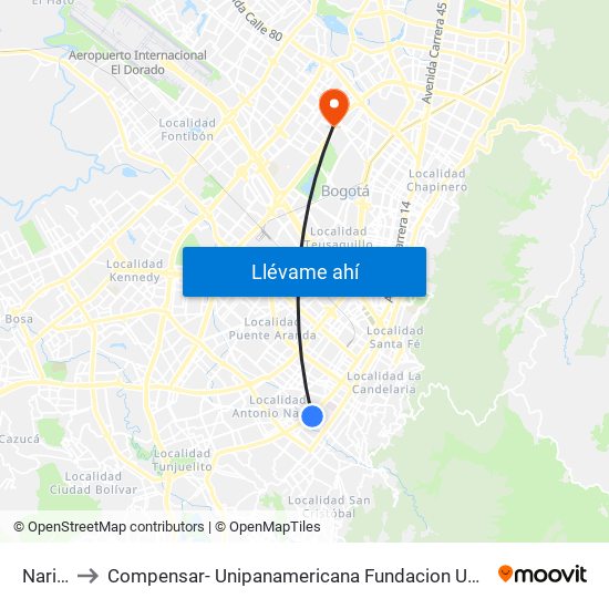 Nariño to Compensar- Unipanamericana Fundacion Universitaria map