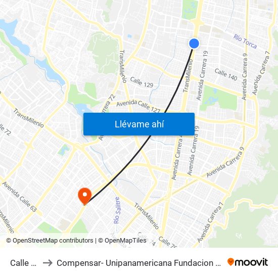 Calle 146 to Compensar- Unipanamericana Fundacion Universitaria map