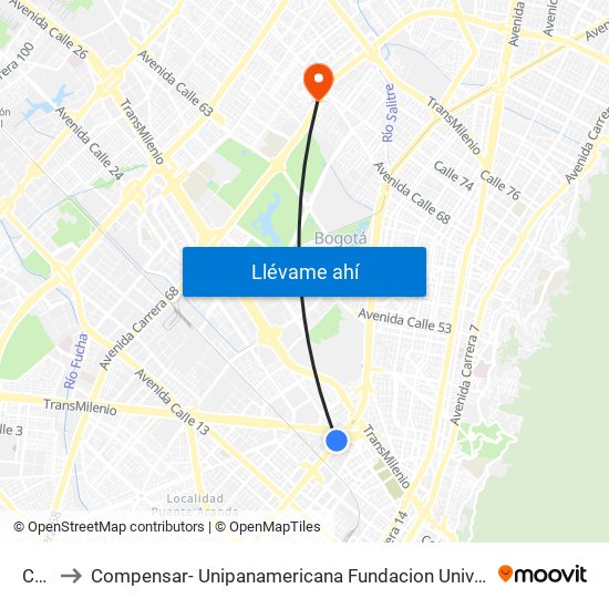 Cad to Compensar- Unipanamericana Fundacion Universitaria map