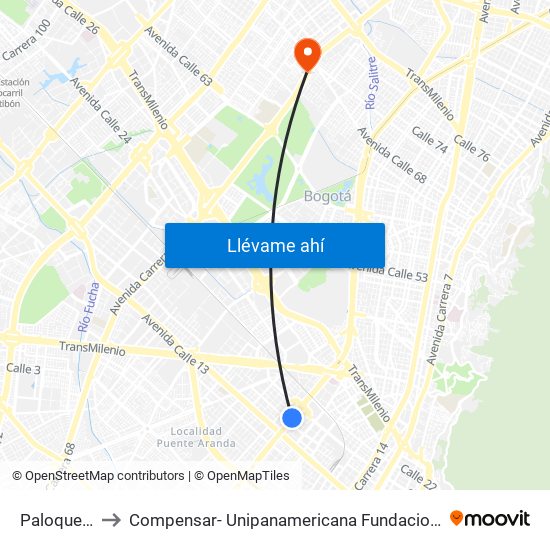 Paloquemao to Compensar- Unipanamericana Fundacion Universitaria map