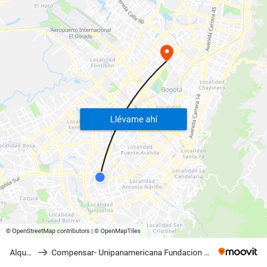 Alquería to Compensar- Unipanamericana Fundacion Universitaria map