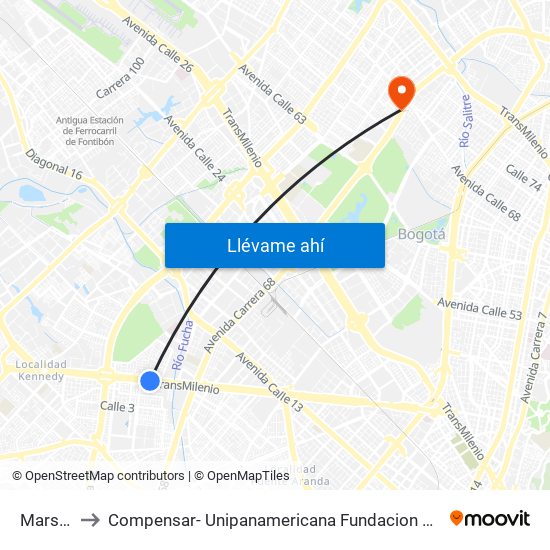 Marsella to Compensar- Unipanamericana Fundacion Universitaria map