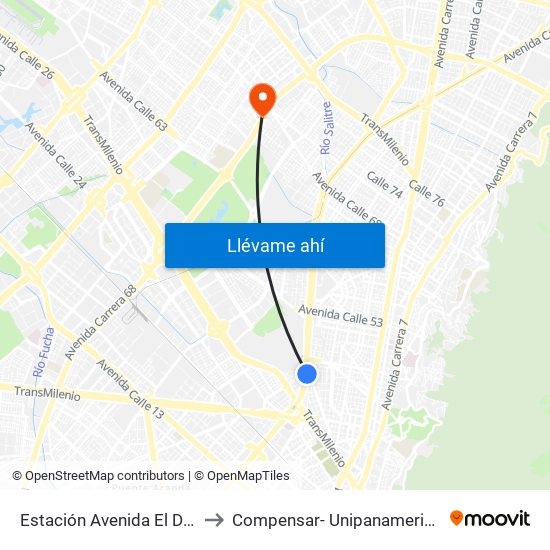 Estación Avenida El Dorado (Av. NQS - Cl 40a) to Compensar- Unipanamericana Fundacion Universitaria map