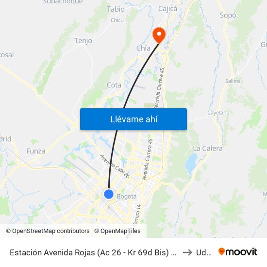 Estación Avenida Rojas (Ac 26 - Kr 69d Bis) (B) to Udec map