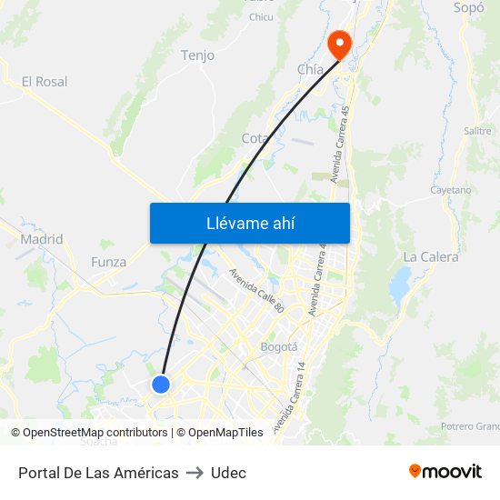 Portal De Las Américas to Udec map