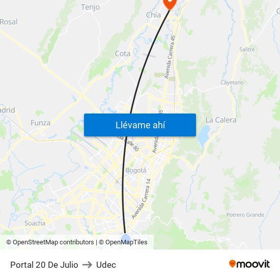 Portal 20 De Julio to Udec map