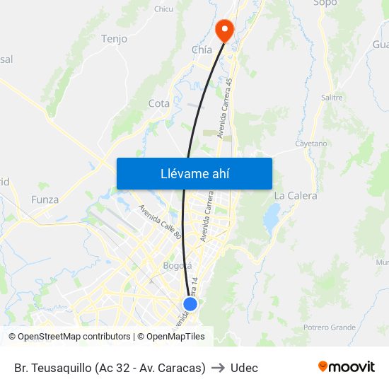 Br. Teusaquillo (Ac 32 - Av. Caracas) to Udec map