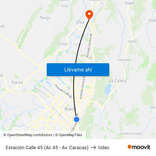 Estación Calle 45 (Ac 45 - Av. Caracas) to Udec map