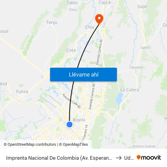 Imprenta Nacional De Colombia (Av. Esperanza - Kr 66) to Udec map