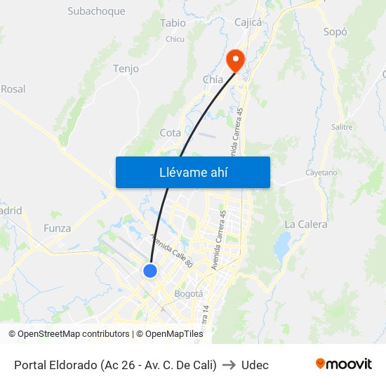 Portal Eldorado (Ac 26 - Av. C. De Cali) to Udec map