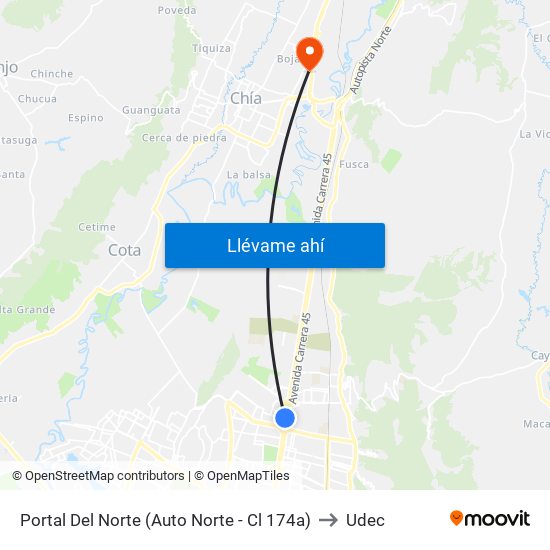 Portal Del Norte (Auto Norte - Cl 174a) to Udec map