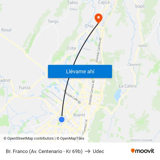 Br. Franco (Av. Centenario - Kr 69b) to Udec map