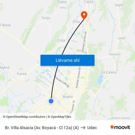 Br. Villa Alsacia (Av. Boyacá - Cl 12a) (A) to Udec map