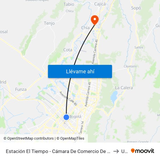 Estación El Tiempo - Cámara De Comercio De Bogotá (Ac 26 - Kr 68b Bis) to Udec map
