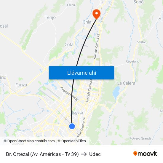 Br. Ortezal (Av. Américas - Tv 39) to Udec map