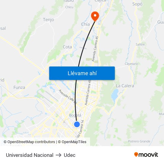 Universidad Nacional to Udec map