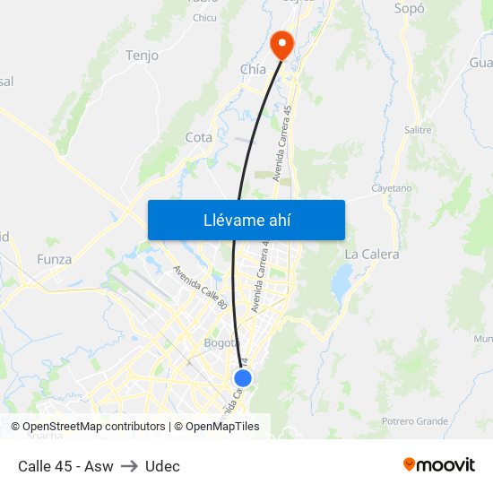 Calle 45 - Asw to Udec map