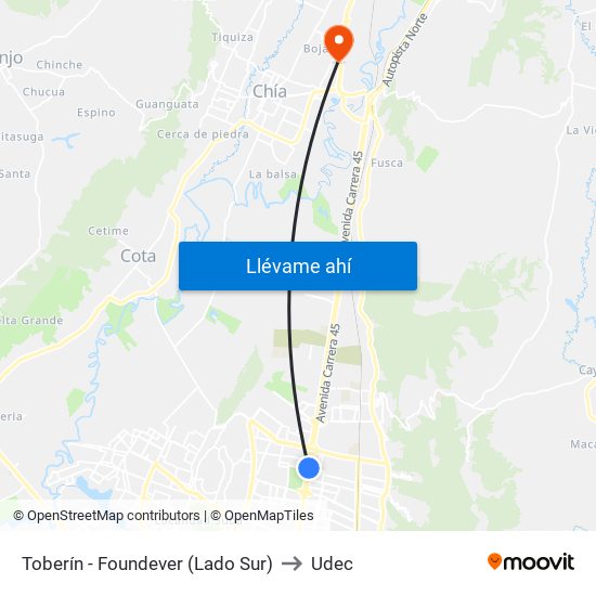 Toberín - Foundever (Lado Sur) to Udec map