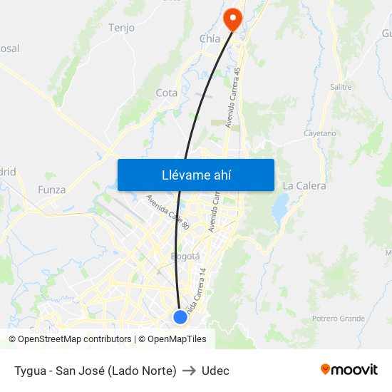 Tygua - San José (Lado Norte) to Udec map