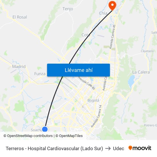 Terreros - Hospital Cardiovascular (Lado Sur) to Udec map