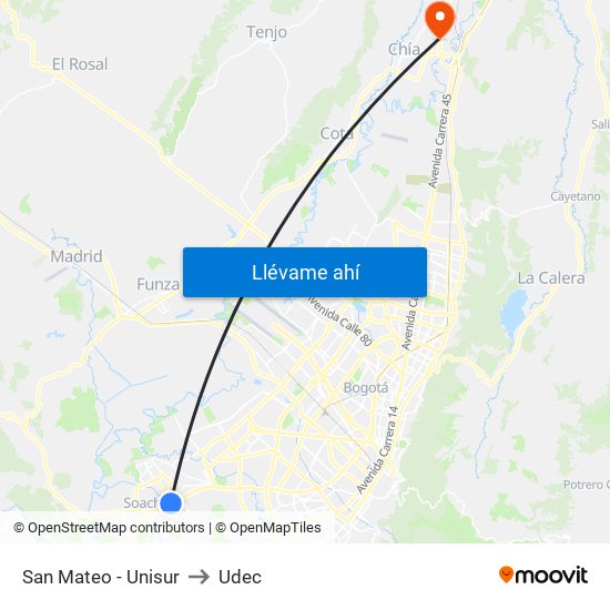 San Mateo - Unisur to Udec map