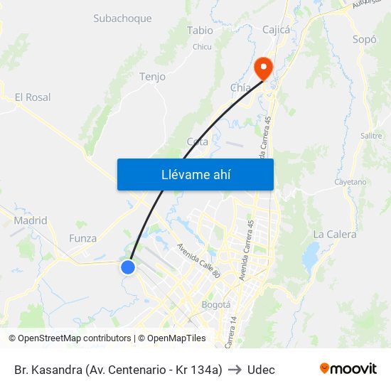 Br. Kasandra (Av. Centenario - Kr 134a) to Udec map