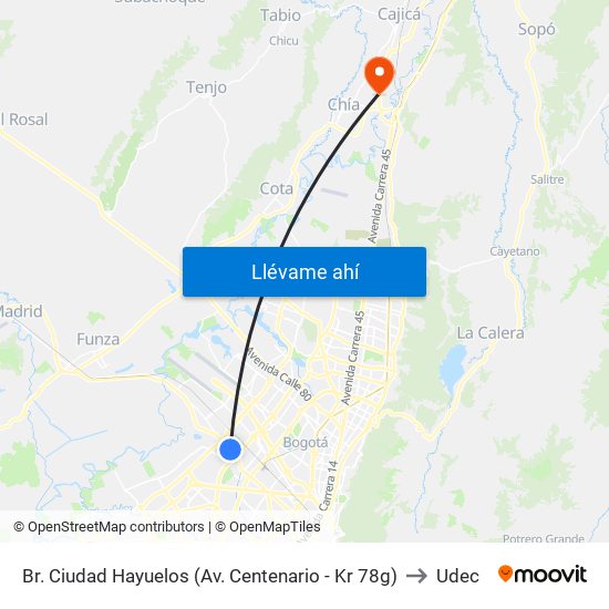 Br. Ciudad Hayuelos (Av. Centenario - Kr 78g) to Udec map