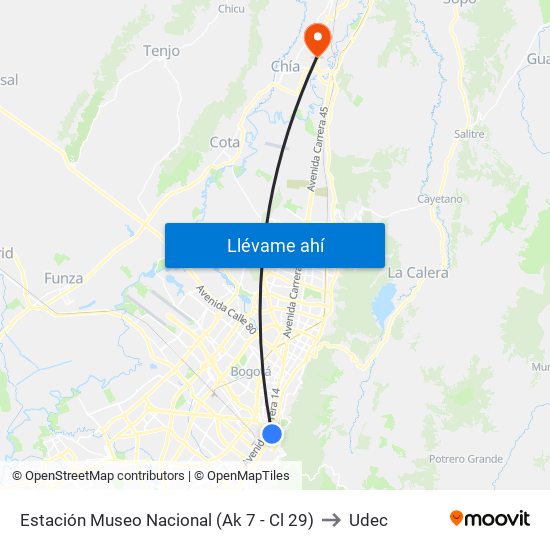 Estación Museo Nacional (Ak 7 - Cl 29) to Udec map