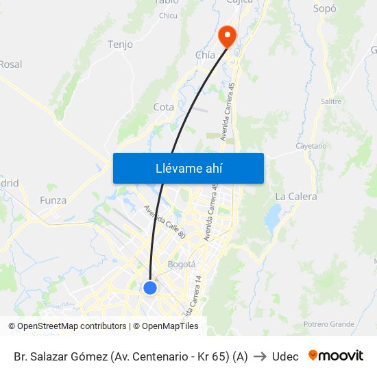 Br. Salazar Gómez (Av. Centenario - Kr 65) (A) to Udec map