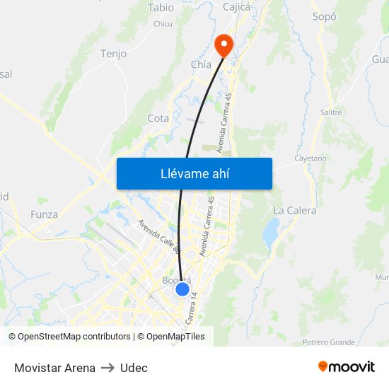 Movistar Arena to Udec map