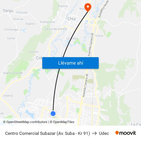 Centro Comercial Subazar (Av. Suba - Kr 91) to Udec map