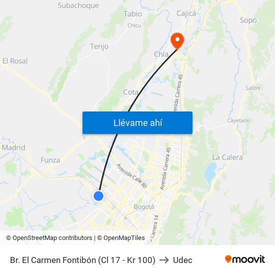 Br. El Carmen Fontibón (Cl 17 - Kr 100) to Udec map