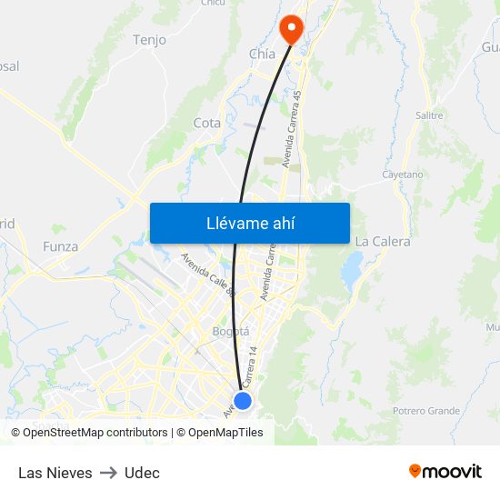 Las Nieves to Udec map