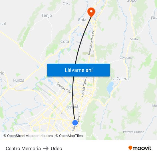 Centro Memoria to Udec map