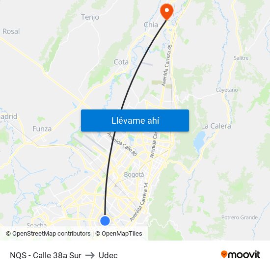 NQS - Calle 38a Sur to Udec map