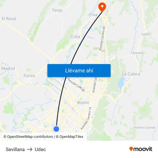 Sevillana to Udec map